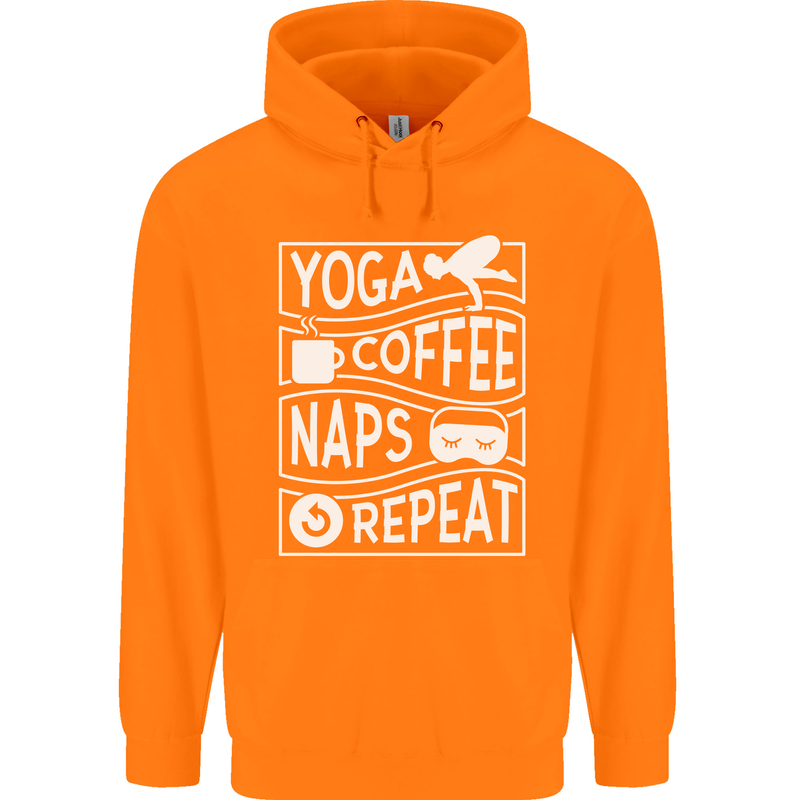 Yoga Coffee Naps Repeat Funny Childrens Kids Hoodie Orange