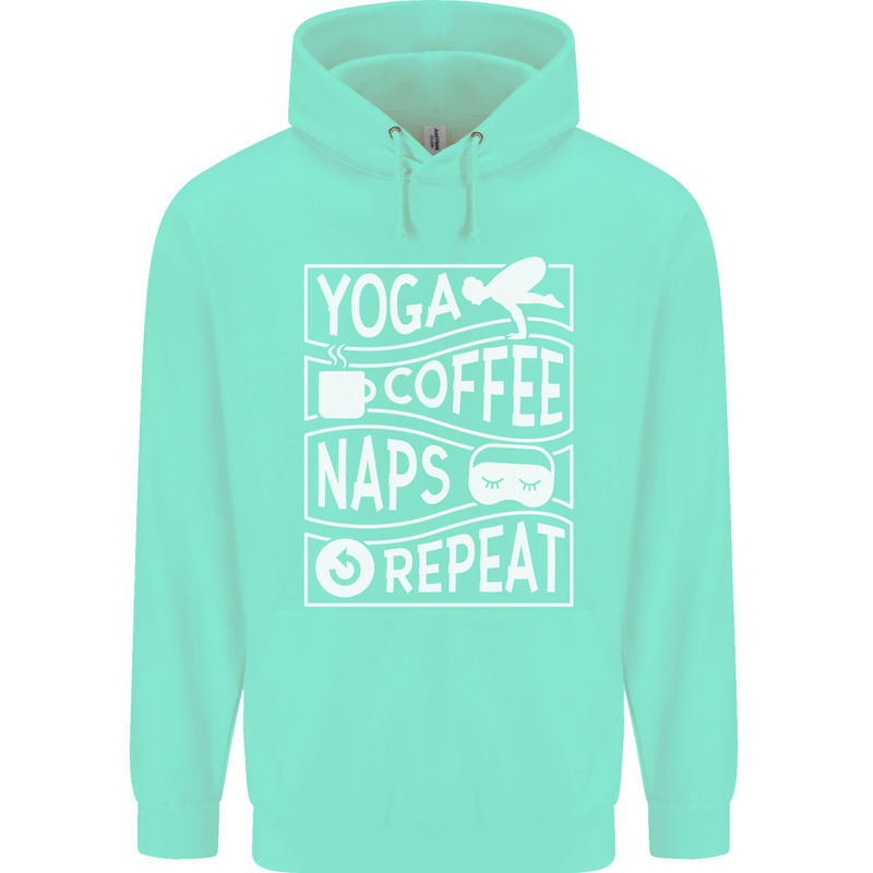 Yoga Coffee Naps Repeat Funny Childrens Kids Hoodie Peppermint
