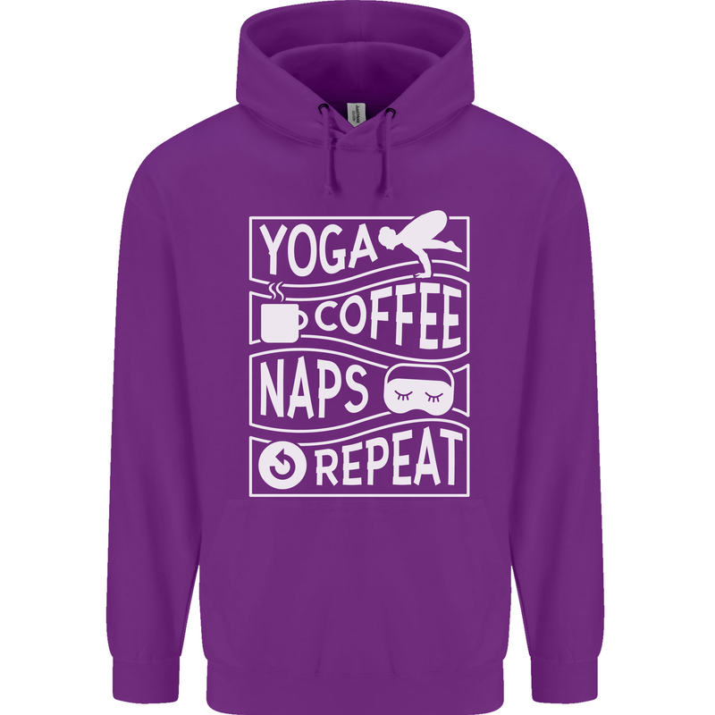 Yoga Coffee Naps Repeat Funny Childrens Kids Hoodie Purple