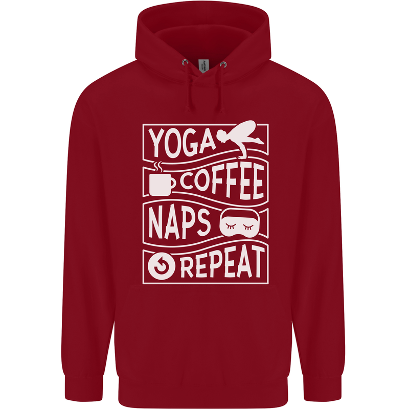Yoga Coffee Naps Repeat Funny Childrens Kids Hoodie Red