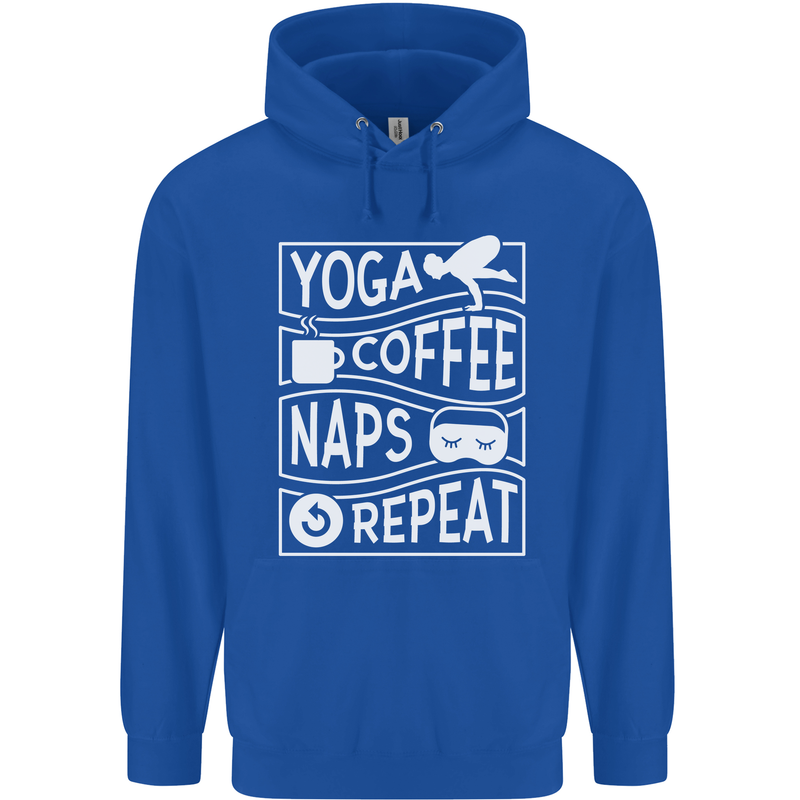 Yoga Coffee Naps Repeat Funny Childrens Kids Hoodie Royal Blue