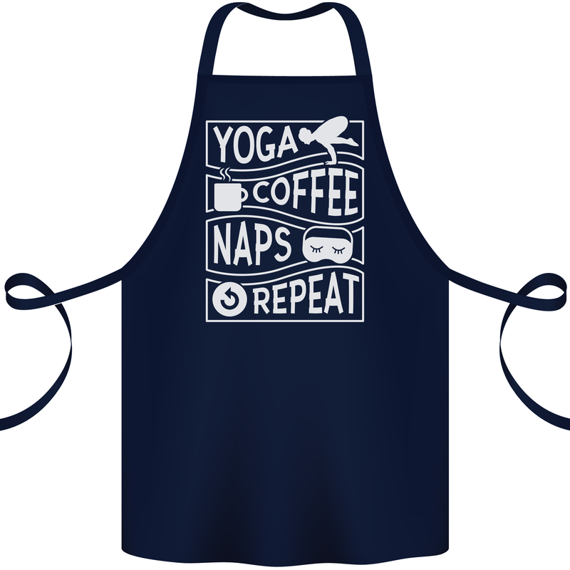 Yoga Coffee Naps Repeat Funny Cotton Apron 100% Organic Navy Blue