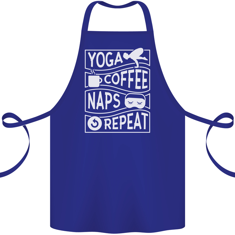 Yoga Coffee Naps Repeat Funny Cotton Apron 100% Organic Royal Blue