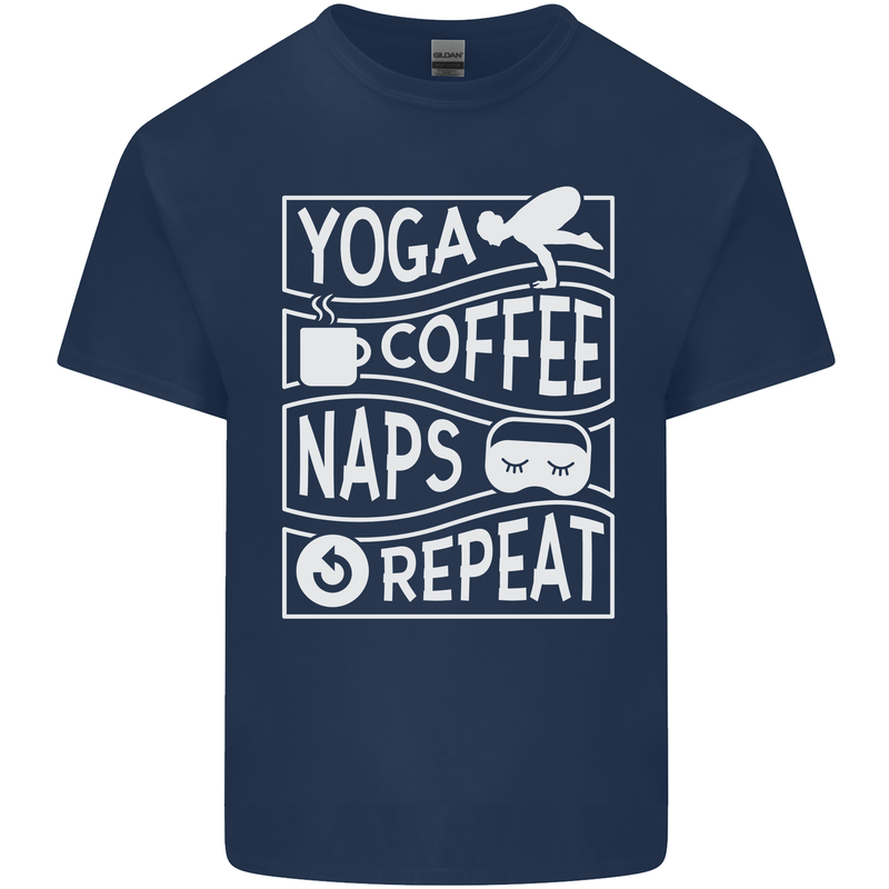 Yoga Coffee Naps Repeat Funny Kids T-Shirt Childrens Navy Blue