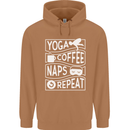 Yoga Coffee Naps Repeat Funny Mens 80% Cotton Hoodie Caramel Latte