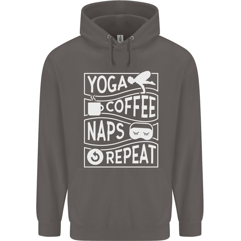 Yoga Coffee Naps Repeat Funny Mens 80% Cotton Hoodie Charcoal
