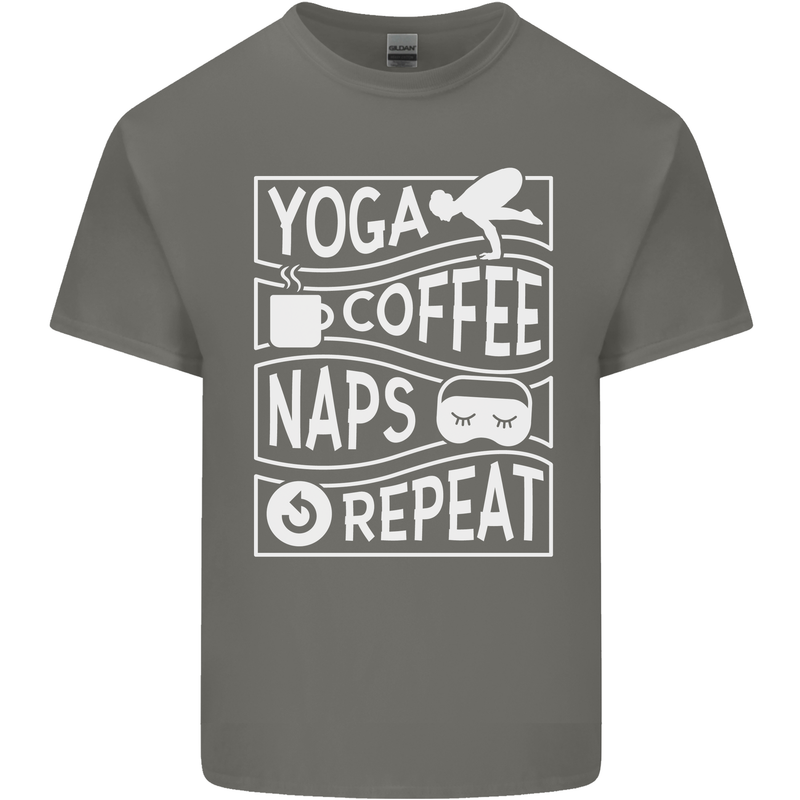 Yoga Coffee Naps Repeat Funny Mens Cotton T-Shirt Tee Top Charcoal