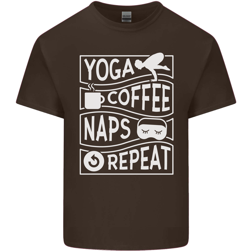 Yoga Coffee Naps Repeat Funny Mens Cotton T-Shirt Tee Top Dark Chocolate