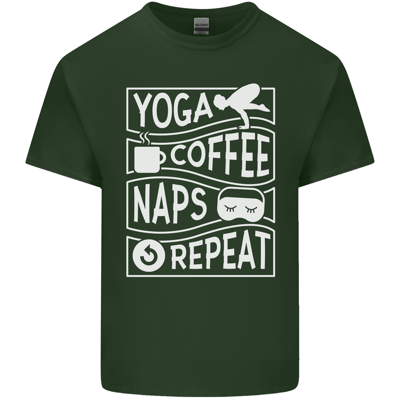 Yoga Coffee Naps Repeat Funny Mens Cotton T-Shirt Tee Top Forest Green