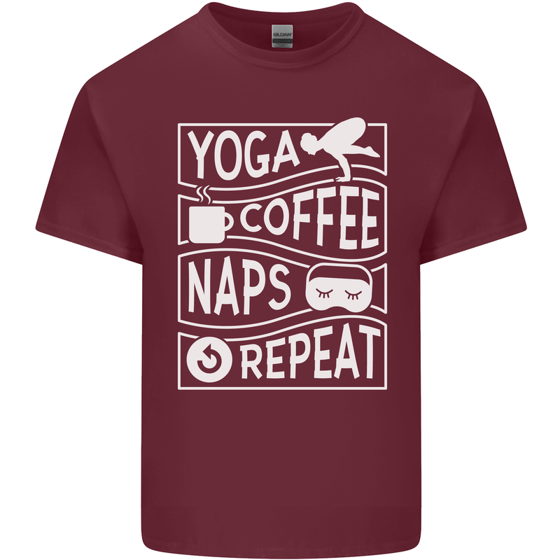 Yoga Coffee Naps Repeat Funny Mens Cotton T-Shirt Tee Top Maroon