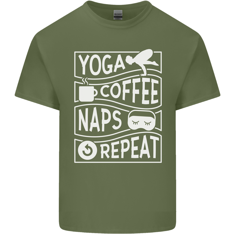 Yoga Coffee Naps Repeat Funny Mens Cotton T-Shirt Tee Top Military Green