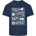 Yoga Coffee Naps Repeat Funny Mens Cotton T-Shirt Tee Top Navy Blue