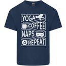 Yoga Coffee Naps Repeat Funny Mens Cotton T-Shirt Tee Top Navy Blue