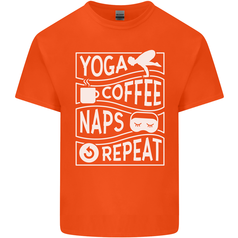 Yoga Coffee Naps Repeat Funny Mens Cotton T-Shirt Tee Top Orange