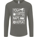 Yoga Coffee Naps Repeat Funny Mens Long Sleeve T-Shirt Charcoal
