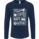 Yoga Coffee Naps Repeat Funny Mens Long Sleeve T-Shirt Navy Blue