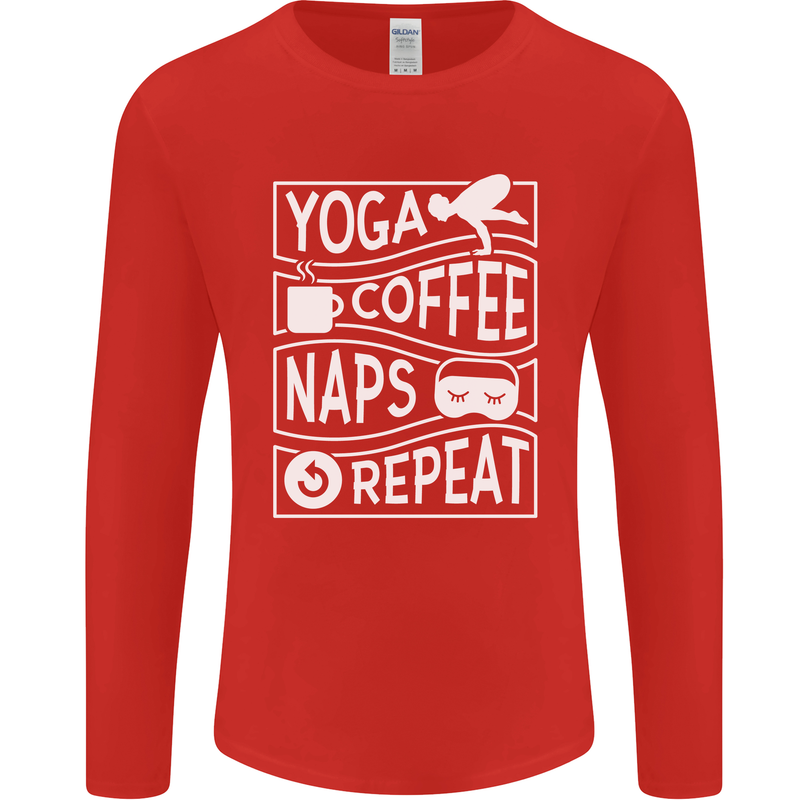 Yoga Coffee Naps Repeat Funny Mens Long Sleeve T-Shirt Red