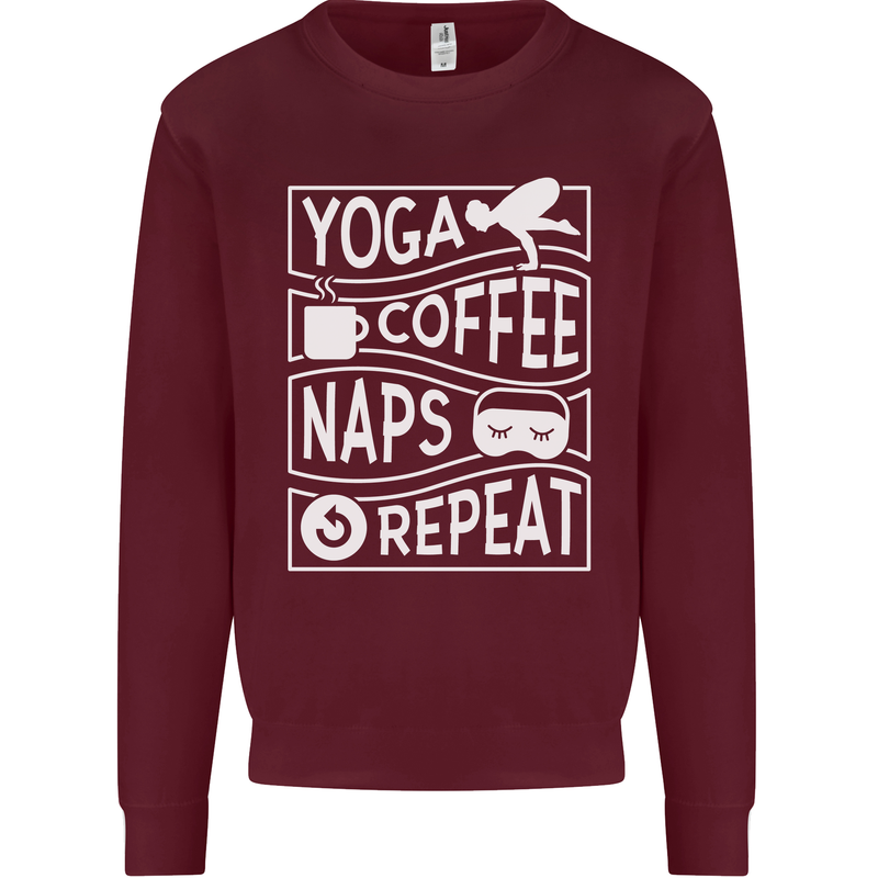 Yoga Coffee Naps Repeat Funny Mens Sweatshirt Jumper Maroon
