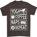 Yoga Coffee Naps Repeat Funny Mens T-Shirt 100% Cotton Dark Chocolate
