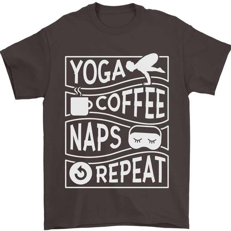 Yoga Coffee Naps Repeat Funny Mens T-Shirt 100% Cotton Dark Chocolate