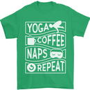 Yoga Coffee Naps Repeat Funny Mens T-Shirt 100% Cotton Irish Green