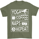 Yoga Coffee Naps Repeat Funny Mens T-Shirt 100% Cotton Military Green