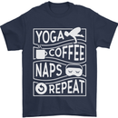 Yoga Coffee Naps Repeat Funny Mens T-Shirt 100% Cotton Navy Blue