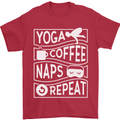 Yoga Coffee Naps Repeat Funny Mens T-Shirt 100% Cotton Red