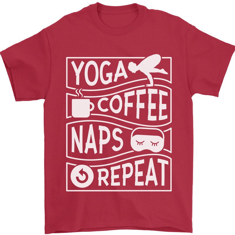 Yoga Coffee Naps Repeat Funny Mens T-Shirt 100% Cotton Red