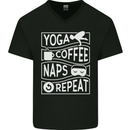 Yoga Coffee Naps Repeat Funny Mens V-Neck Cotton T-Shirt Black