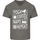Yoga Coffee Naps Repeat Funny Mens V-Neck Cotton T-Shirt Charcoal