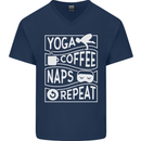 Yoga Coffee Naps Repeat Funny Mens V-Neck Cotton T-Shirt Navy Blue