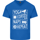 Yoga Coffee Naps Repeat Funny Mens V-Neck Cotton T-Shirt Royal Blue