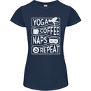 Yoga Coffee Naps Repeat Funny Womens Petite Cut T-Shirt Navy Blue