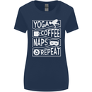 Yoga Coffee Naps Repeat Funny Womens Wider Cut T-Shirt Navy Blue