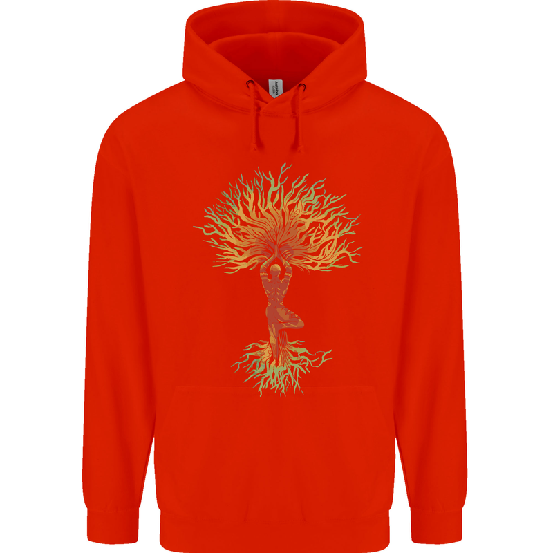 Yoga Tree Man Meditation Childrens Kids Hoodie Bright Red