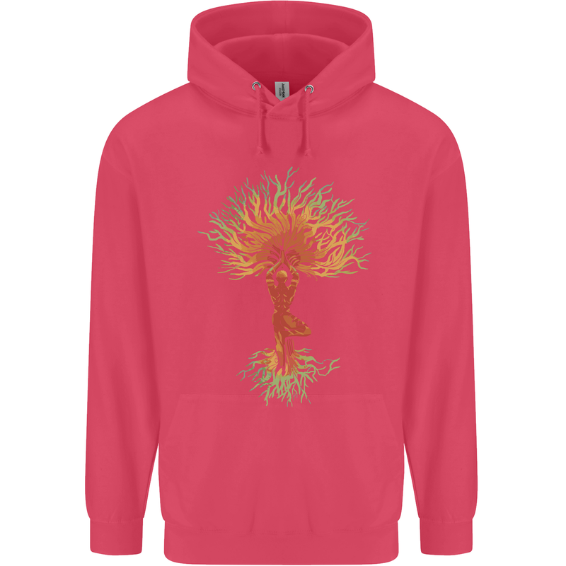 Yoga Tree Man Meditation Childrens Kids Hoodie Heliconia