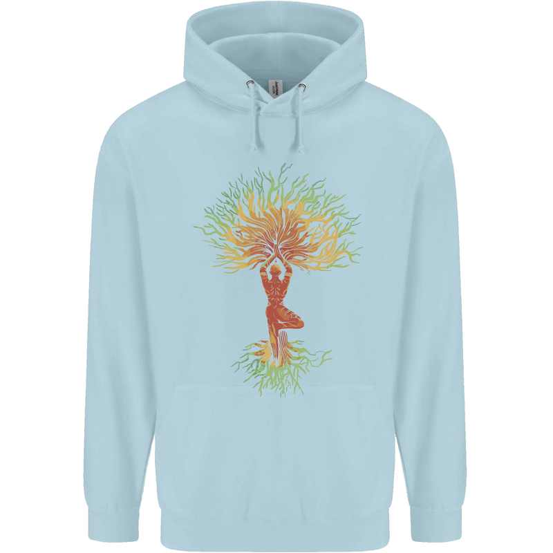 Yoga Tree Man Meditation Childrens Kids Hoodie Light Blue