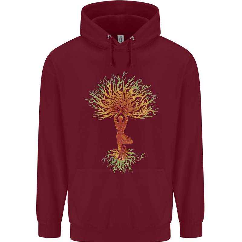 Yoga Tree Man Meditation Childrens Kids Hoodie Maroon