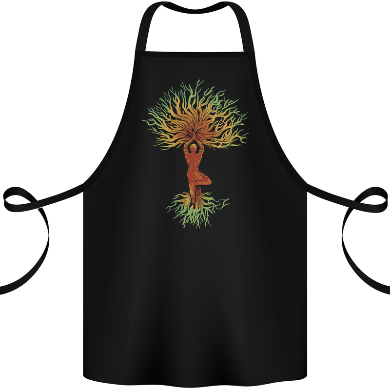 Yoga Tree Man Meditation Cotton Apron 100% Organic Black