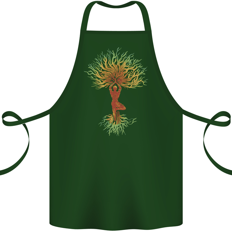 Yoga Tree Man Meditation Cotton Apron 100% Organic Forest Green