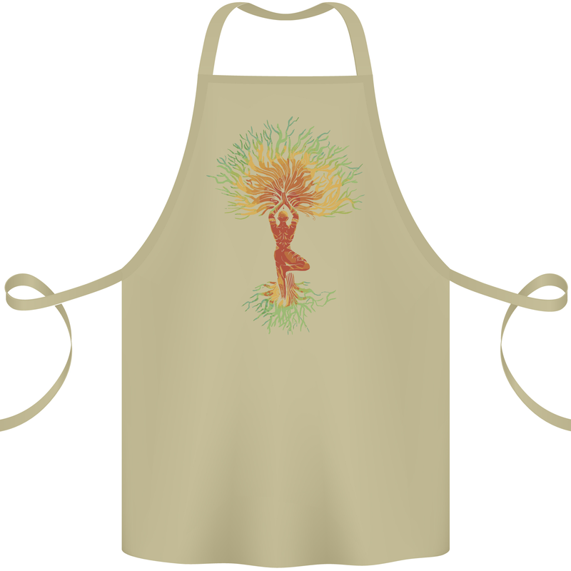 Yoga Tree Man Meditation Cotton Apron 100% Organic Khaki