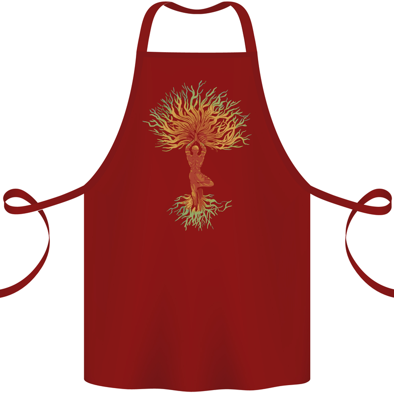 Yoga Tree Man Meditation Cotton Apron 100% Organic Maroon