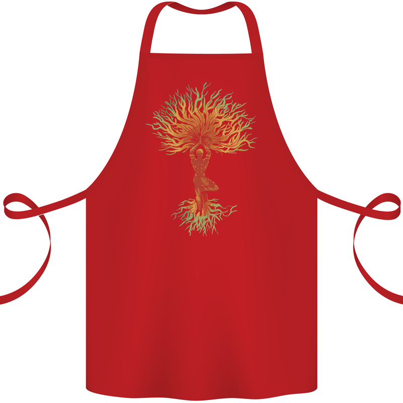 Yoga Tree Man Meditation Cotton Apron 100% Organic Red