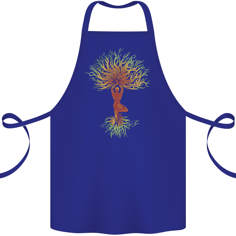 Yoga Tree Man Meditation Cotton Apron 100% Organic Royal Blue