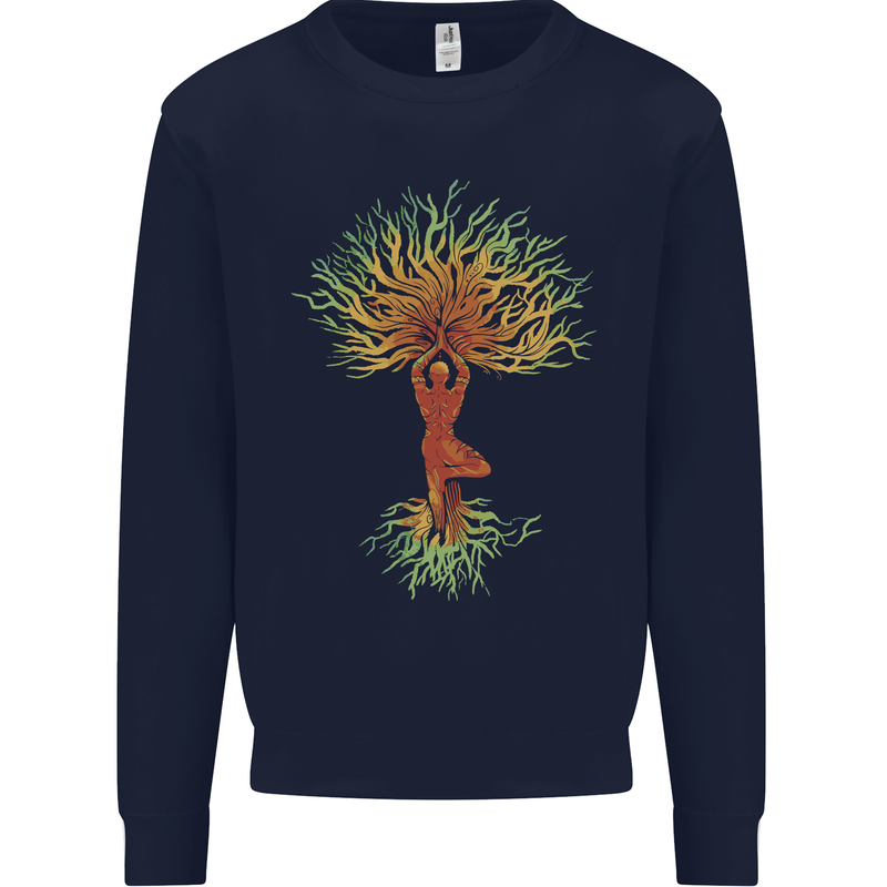 Yoga Tree Man Meditation Kids Sweatshirt Jumper Navy Blue