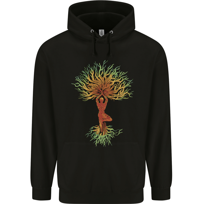 Yoga Tree Man Meditation Mens 80% Cotton Hoodie Black