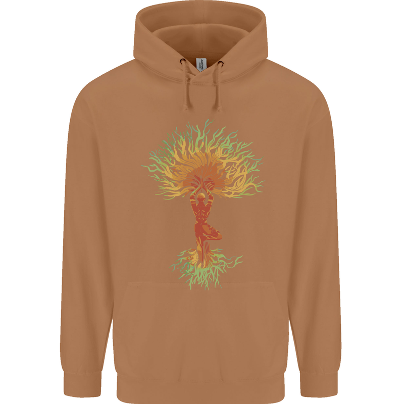 Yoga Tree Man Meditation Mens 80% Cotton Hoodie Caramel Latte