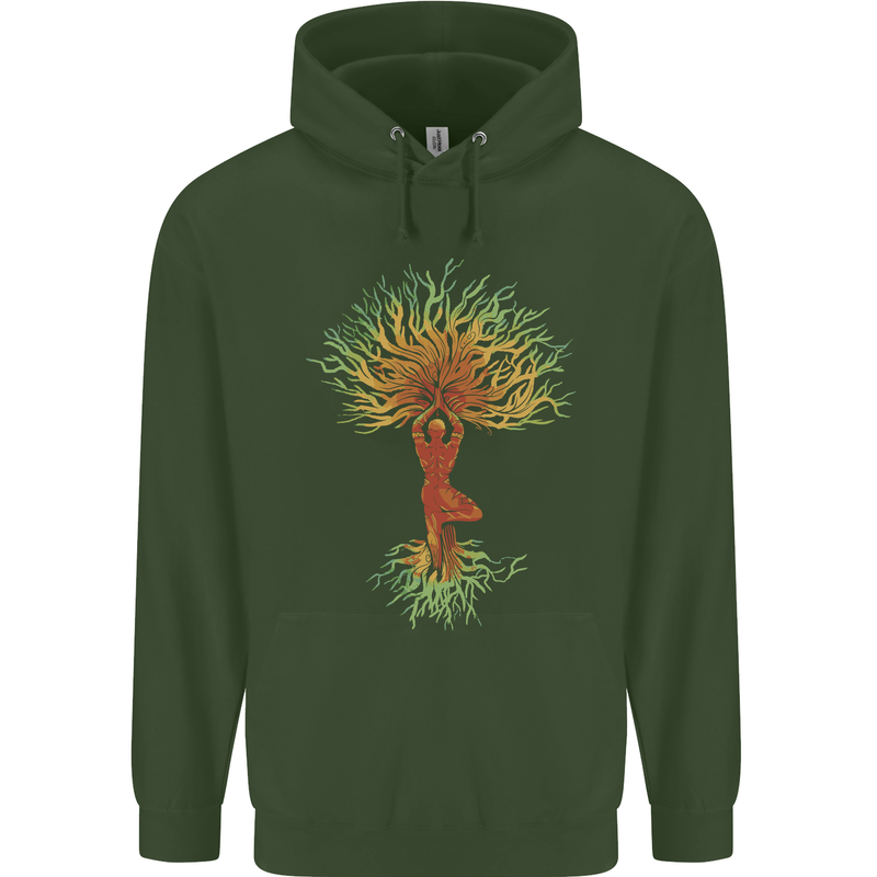 Yoga Tree Man Meditation Mens 80% Cotton Hoodie Forest Green