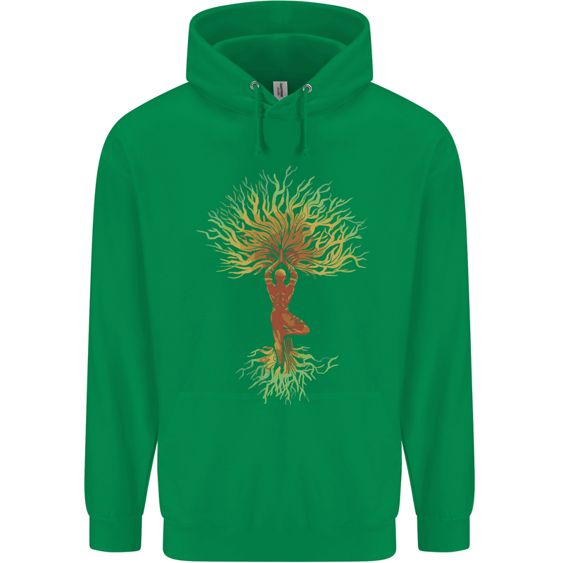 Yoga Tree Man Meditation Mens 80% Cotton Hoodie Irish Green